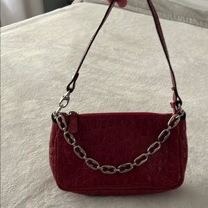 L'INTERVALLE Red Croc-Embossed Shoulder Bag with dust bag( New)